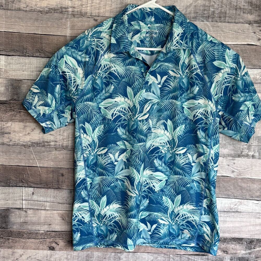 Tommy Bahama Island Zone Hawaiian Polo Shirt Mens XL Blue Floral Casual